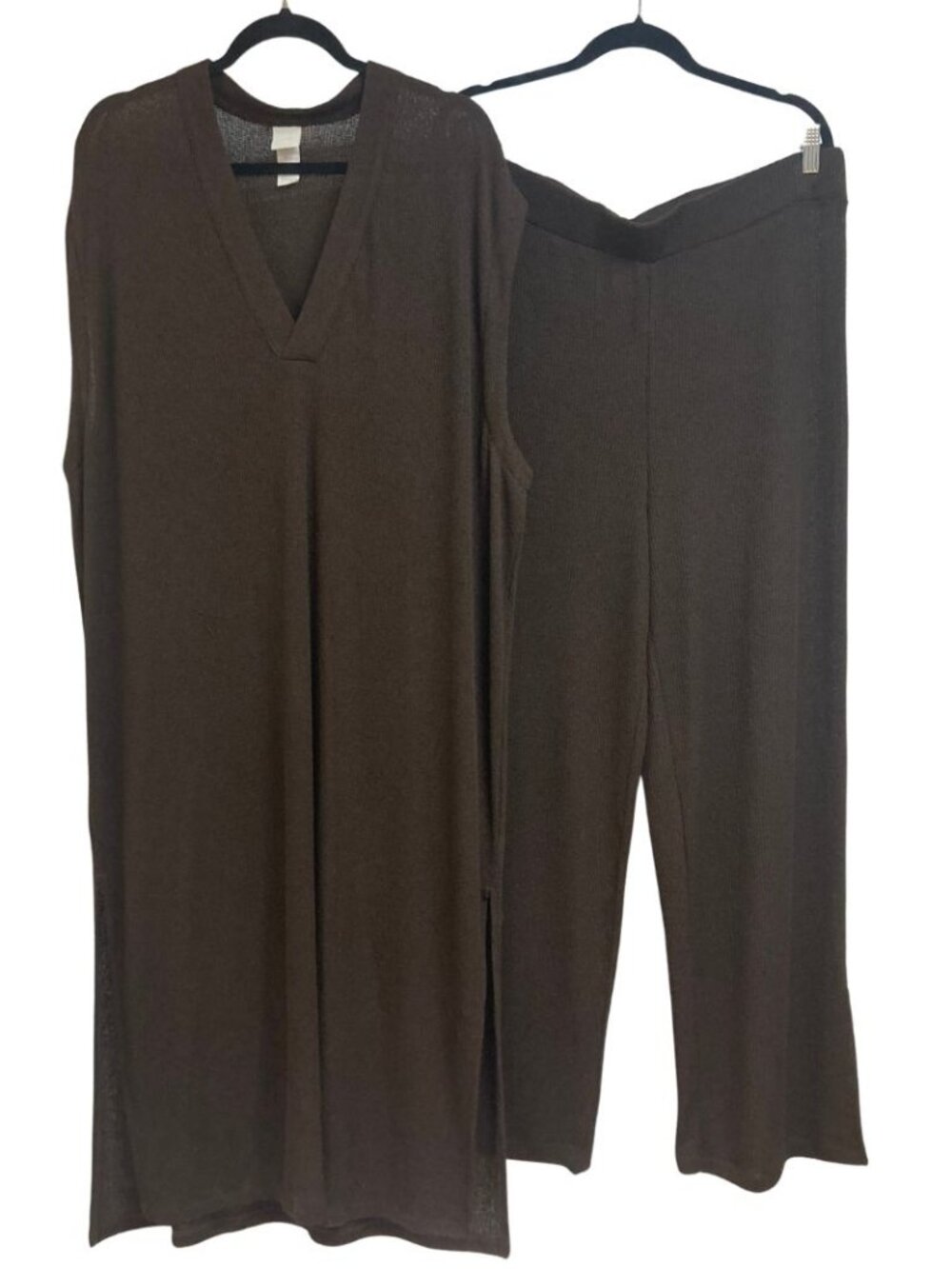 H&M Brown Knit Sleeveless Long Tunic Pant Set Size XL